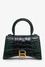 Balenciaga Green Crocodile-Embossed Leather Hourglass Bag with Strap