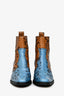 Ganni Beige and Light Blue Python Print Booties Size 38