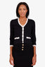 Maje Black/White Knit Scalloped Edge Hem Cardigan Size 1