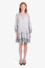Veronica Beard Cream/Blue Cotton Long Sleeve Ruffle Mini Dress Size 10
