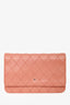 Pre-Loved Chanel™ 2011 Peach Lambskin Diamond Stitch Interlocking CC Wallet On Chain