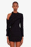 Khaite Black Asymmetric Round Neck Long Sleeve Mini Dress Size 0