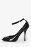 Gucci Black Patent Leather Interlocking GG Peep Toe Ankle Strap Heels Size 37.5