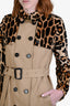 Burberry Prorsum Tan Twill Leopard Mink Belted Trench Coat Size 40