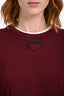Prada Burgundy/White Cotton Logo-Patch Cropped Jersey Long Sleeve Shirt Size L