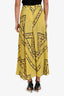 Ganni Yellow Silk Blend Printed Midi Skirt Size 34