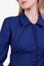 Prada Blue Cotton Cinched Button Up Blouse Size 38
