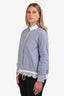 Sacai Blue/White Pinstriped Button Down Lace Trimmed Shirt Size 2