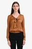 Love Moschino Brown Satin Beaded Bow Detail Blouse Size 6
