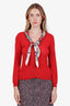 Moschino Red Cotton Button Up Cardigan With Scarf Collar Estimated Size S