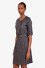 Burberry Grey Wool Button Up Belted Mini Dress Size M