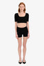 Jacquemus Black Ribbed Short Sleeve Cropped Top + Mini Shorts Set Size 36