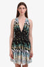Roberto Cavalli Black/Blue V-Neck Ruched Sleeveless Mini Dress Size 42