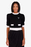 Pull court Prada noir/blanc à logo brodé, manches courtes, taille 38