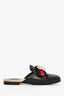 Gucci Black Leather Princetown Flower Mules Size 37