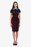 Victoria Beckham Brown/Black Striped Blue Collared Midi Dress Size 6