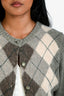 Celine Beige/Green Wool Alpaca Blend Argyle Pattern Triomphe Details Cardigan Size M