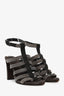 Brunello Cucinelli Black/Silver Beaded Gladiator Block Heels Size 36.5