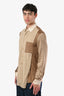 Burberry Brown Silk Wool Panel Button-Down Shirt Size 38 Mens