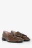 Stuart Weitzman Brown Leather Fringe Pearl Embellished Loafers Size 8
