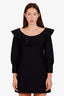 Robe courte noire Miu Miu en laine et soie, à col volanté et manches longues, taille 40