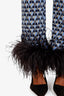Prada SS 2017 Blue/Yellow Patterned Ostrich Feather Trimmed Pants Size 42