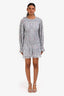 Love Shack Fancy Blue/Silver Metallic Silk Ruched Long Sleeve Mini Dress Size S