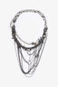 Pre-loved Chanel™ Silver Toned Multi-Strand Chain Pearl Crystal CC Necklace