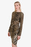 Roberto Cavalli Brown Leopard Print Silk Blend Tie Waist Midi Dress Size 42
