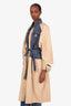 Sandro Beige/Blue Denim-paneled Belted Trench Coat Size 42
