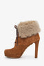 Gucci Brown Suede Fur Trim Lace-Up Boots Size 38