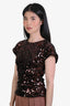 Ganni Black/Browns Sequins Open Back Short Sleeve Top Size 38