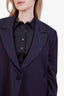 Ganni Navy/Red Pinstripe Double Breasted Oversized Blazer Size 38