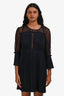 Maje Navy Sheer Ruffled Long Sleeve Dress Size 1