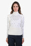 Chloe White Knit Metal Ring Geometric Sweater Size S