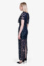 Self-Portrait Navy Blue/Teal Floral Embellished Short Sleeve Maxi Dress Size 2