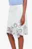 Dries Van Noten White Leather Laser Cut Hem Midi Skirt Size 38