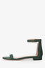 Stuart Weitzman Green Woven Canvas 'Nudiest' Flat Ankle Strap Sandals Size 7