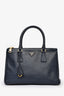 Prada Navy Saffiano Double Zip Medium Galleria Tote with Strap