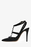 Valentino Black Monochrome Leather Rockstud Cage Heels Size 38