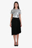 Balenciaga Black Pleated Midi Skirt with Logo Waistband Size 38