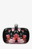 Alexander McQueen Black Multicolour Floral Print Satin Skull Closure Clutch