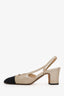 Pre-loved Chanel™ Gold/Black Fabric CC Logo Cap Toe Slingback Heels Size 36