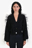 The Attico Black Wool Ostrich Feather Cardigan Size XS