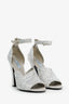 Prada Metallic Silver Crystal Embellished Heeled Sandals Size 38