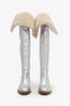 Celine Silver Leather Shearling Boots Size 37.5