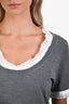Theory Grey Wool/White Cotton Trim Short Sleeve Top Size L