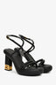 Fendi Black Leather Gold Nappa Baguette Ankle Strap Heels Size 39