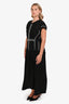 Proenza Schouler Black Mesh White Trim Belted Midi Dress Size 8 with Slip