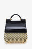 Dolce & Gabbana Black Patent Leather Gold Mini Sicily Cage Handle Bag with Strap